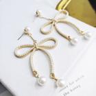 Faux Pearl Bow Dangle Earring Gold - One Size
