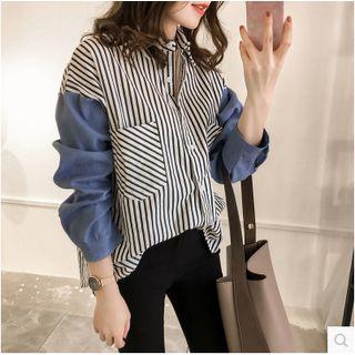 Long Sleeve Striped Panel Blouse