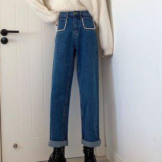 Beaded Straight-fit Jeans