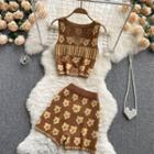 Set: Sleeveless Floral Knit Top + Pencil Skirt