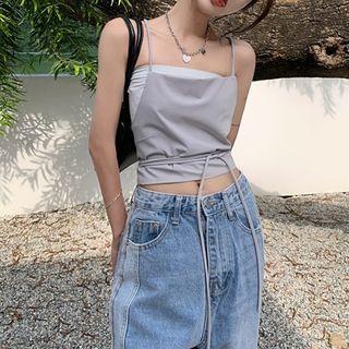 Spaghetti Strap Paneled Top Gray - One Size