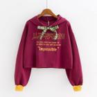 Bow-accent Lettering Cropped Hoodie