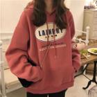 Long-sleeve Lettering Hooded Loose-fit Top Pink - One Size