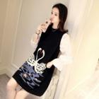 Long-sleeve Panel Knit A-line Dress
