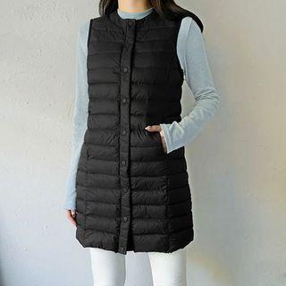 Snap-button Long Quilting Vest