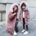 Family Matching Furry-trim Velvet Zip Hooded Padded Coat
