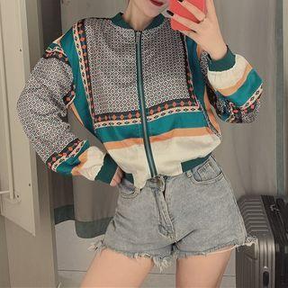 Patterned Zip Baseball Jacket
