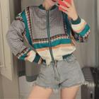 Patterned Zip Baseball Jacket