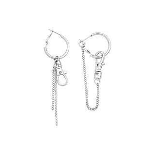Non-matching Alloy Chain Dangle Earring 1 Pair - Hoop Earring - Asymmetric - One Size