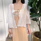 3/4-sleeve Chiffon Open-front Jacket White - One Size