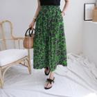 Button-front Floral Long Skirt
