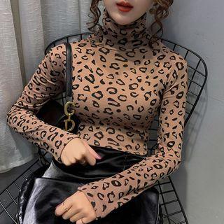 Turtleneck Leopard Print T-shirt