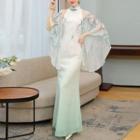 Cap-sleeve Mandarin Collar Mermaid Gown