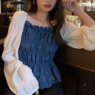Two-tone Crinkle Peplum Blouse