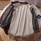 Mock Two-piece Long-sleeve Floral Print Panel Knit Dress