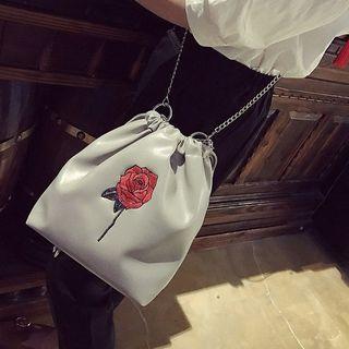 Flower Embroidered Bucket Bag
