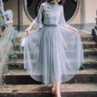 Set: Lace 3/4-sleeve Qipao Top + Camisole Top + Mesh Midi A-line Skirt