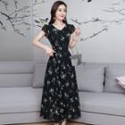 Printed Cap-sleeve A-line Maxi Dress