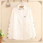 Bow Embroidered Long-sleeve Shirt White - One Size