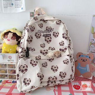 Heart Print Zip Backpack / Pouch / Bag Charm / Set