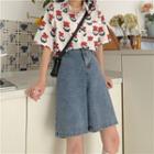 Denim Wide-leg Shorts / Floral Shirt