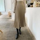 Accordion-pleat Long Checked Skirt Beige - One Size