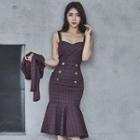 Set: Plaid Double-breasted Mermaid Dress + Cropped Jacket