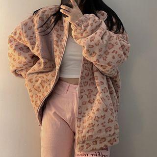 Reversible Leopard Print Zip-up Fleece Jacket