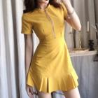 Short-sleeve Half Zip Mini A-line Dress