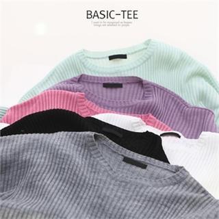 Drop-shoulder Ribbed Knit Top