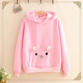 Rabbit Print Ear-accent Hoodie