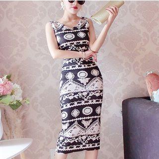 Set: V-neck Cropped Tank Top + High Waist Pencil Skirt