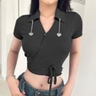 Short-sleeve Heart Charm Tie-waist Crop Top