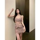 Fray Hem Tweed Camisole Top / Mini Pencil Skirt