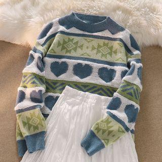 Long-sleeve Jacquard Sweater / High-waist Plain Skirt