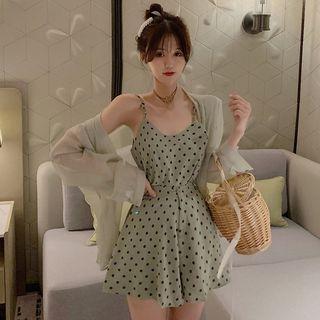 Spaghetti Strap Dotted Top / Shorts / Light Jacket / Set