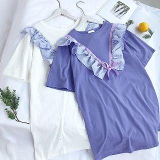 Ruffled Short-sleeve Long T-shirt