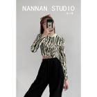 Zebra-print Mock-neck Crop T-shirt