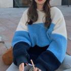 Color Block Fleece Sweatshirt Blue & Beige - One Size