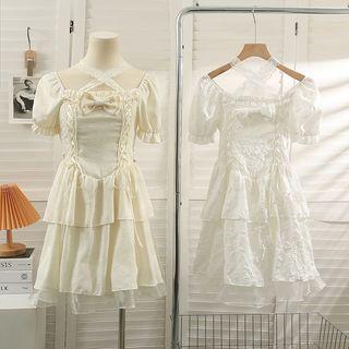 Details Layered Ribbon-accent Mini Dress