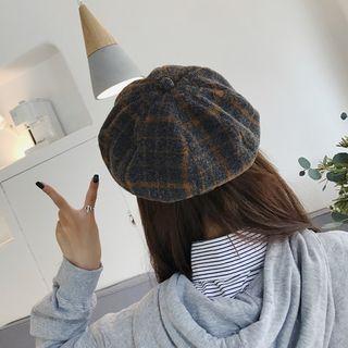 Plaid Woolen Blend Beret Hat