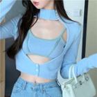 Mock-neck Cut-out Knit Top / Cropped Camisole Top