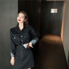 Denim Long-sleeve Shirt / High Waist Denim Skirt