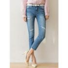 Distressed Crop Slim-fit Jeans