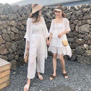 Set: Plain Tube Top + Wide-leg Pants + Jacket / Dress + Jacket