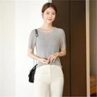 Short-sleeve Summer Knit Top Gray - One Size