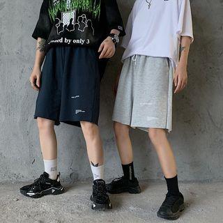 Drawstring Waist Lettering Wide-leg Shorts