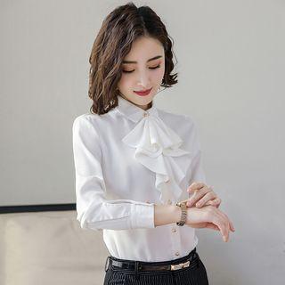 Ruffle Chiffon Shirt / Pinstriped Dress Pants / Set
