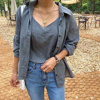 Set: Crinkled Shirt + Spaghetti-strap Camisole Top