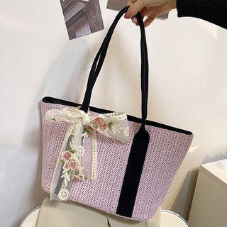 Lace Bow Woven Tote Bag
